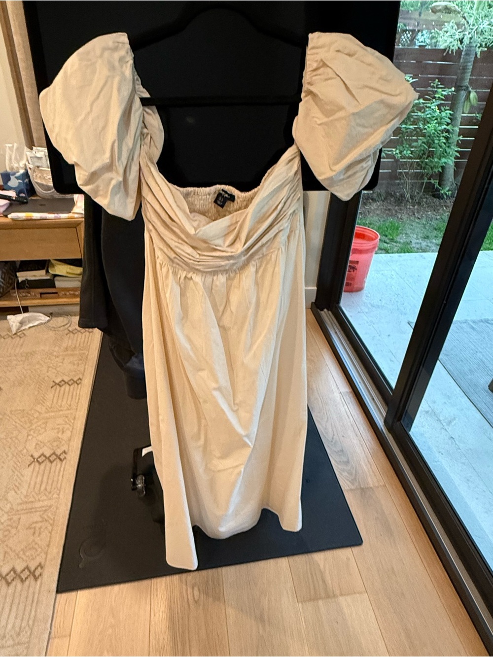 Nasty Gal Off-White Cream Smocked Midi Dress